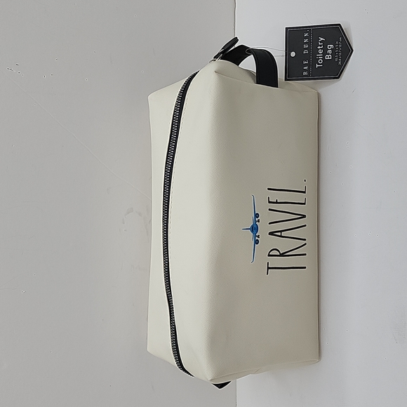 RAE DUNN TOILETRY BAG, CREAM COLOR WITH TWO STORAGE POCKETS INSIDEE - Picture 2 of 12